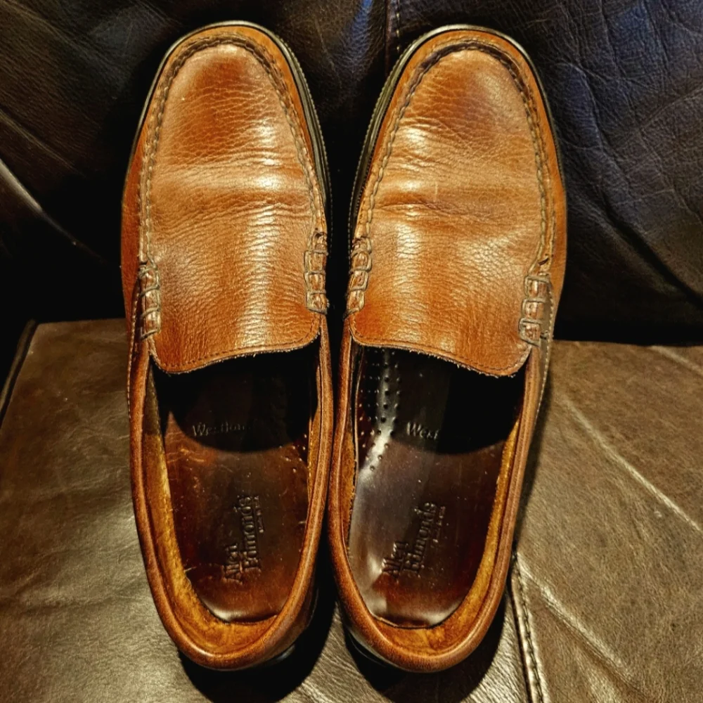 ALLEN EDMONDS Westland Brown Leather Pebble Loafers Shoes Size 9 1/2 B